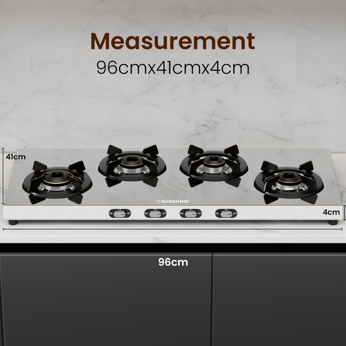 Sunshine Falcon Plus Ultra Slim Stainless Steel Cooktop, ISI Certified Manual Ignition 4 Burner Gas Stove