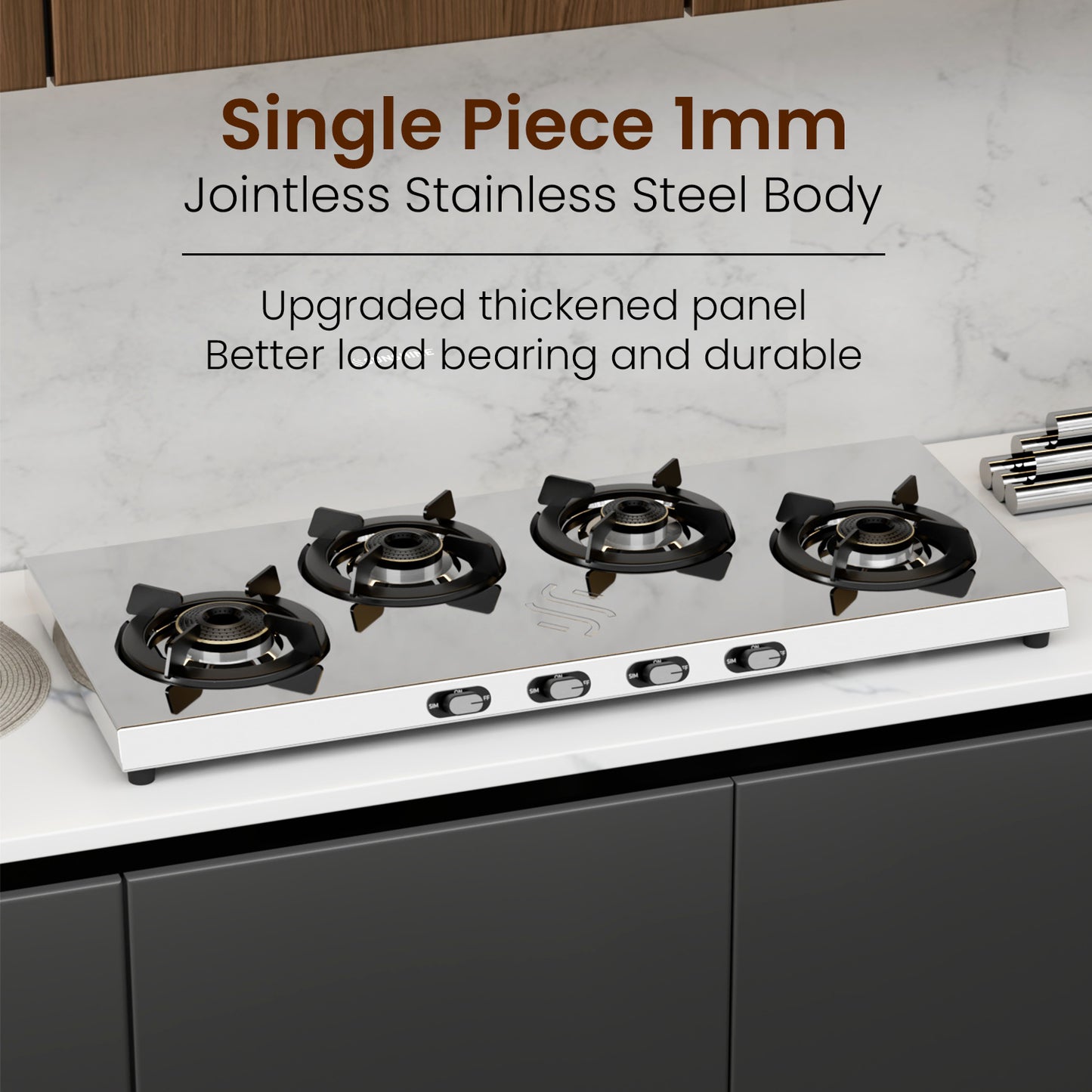 Sunshine Falcon Plus Ultra Slim Stainless Steel Cooktop, ISI Certified Manual Ignition 4 Burner Gas Stove