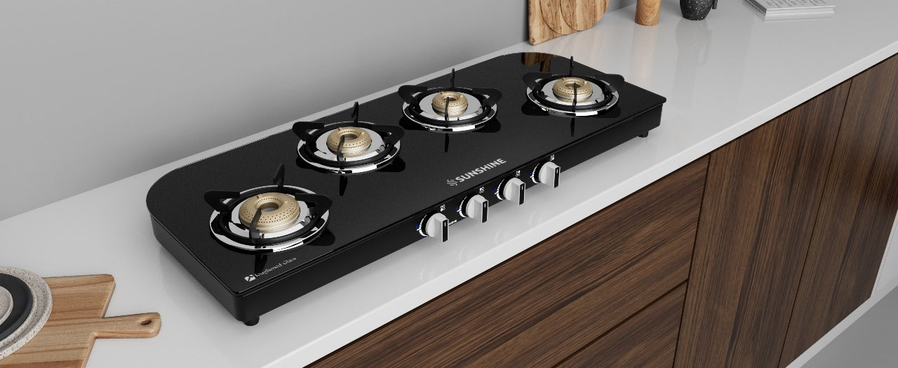 Sunshine Olympic Gold 4 Burner Gas Stoves Manual Ignition Glass Top