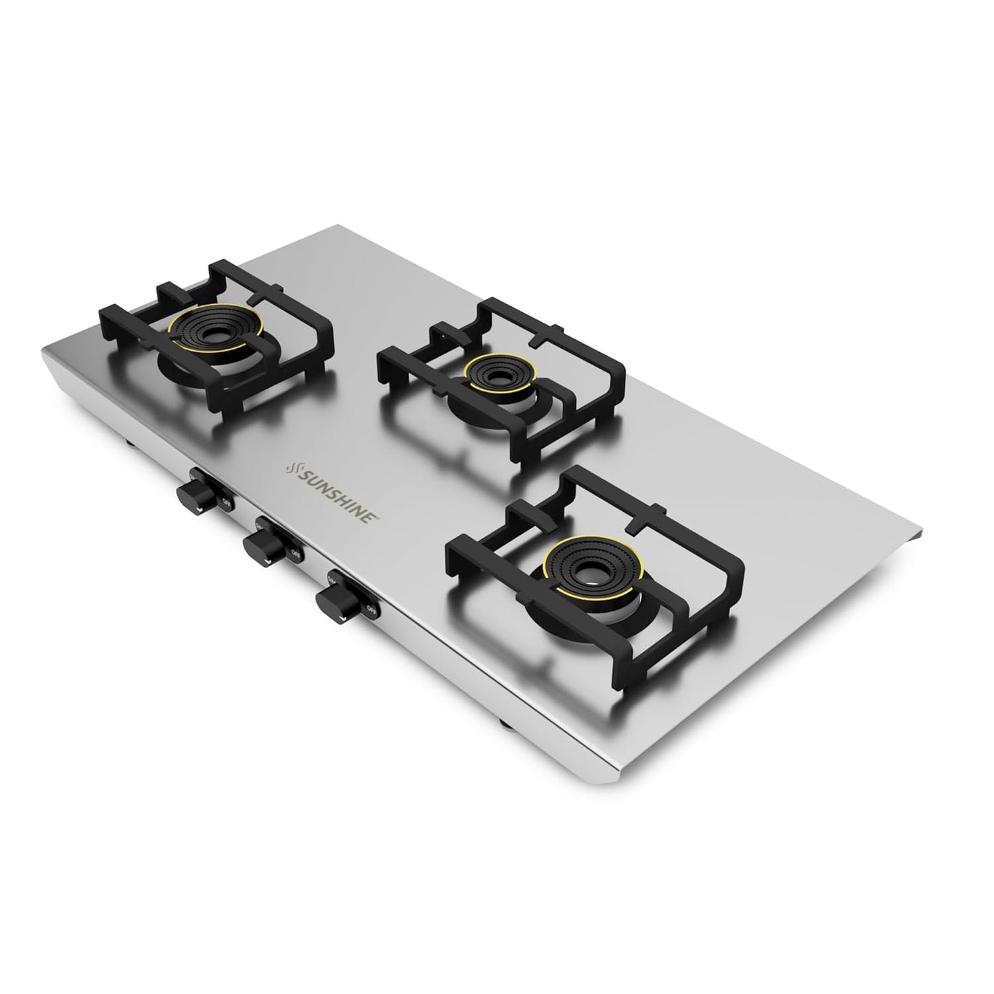 Sunshine Shield Ultra Slim Stainless Steel Cooktop, ISI Certified Manual Ignition 3 Burner Gas Stove, 2 Years General Warranty