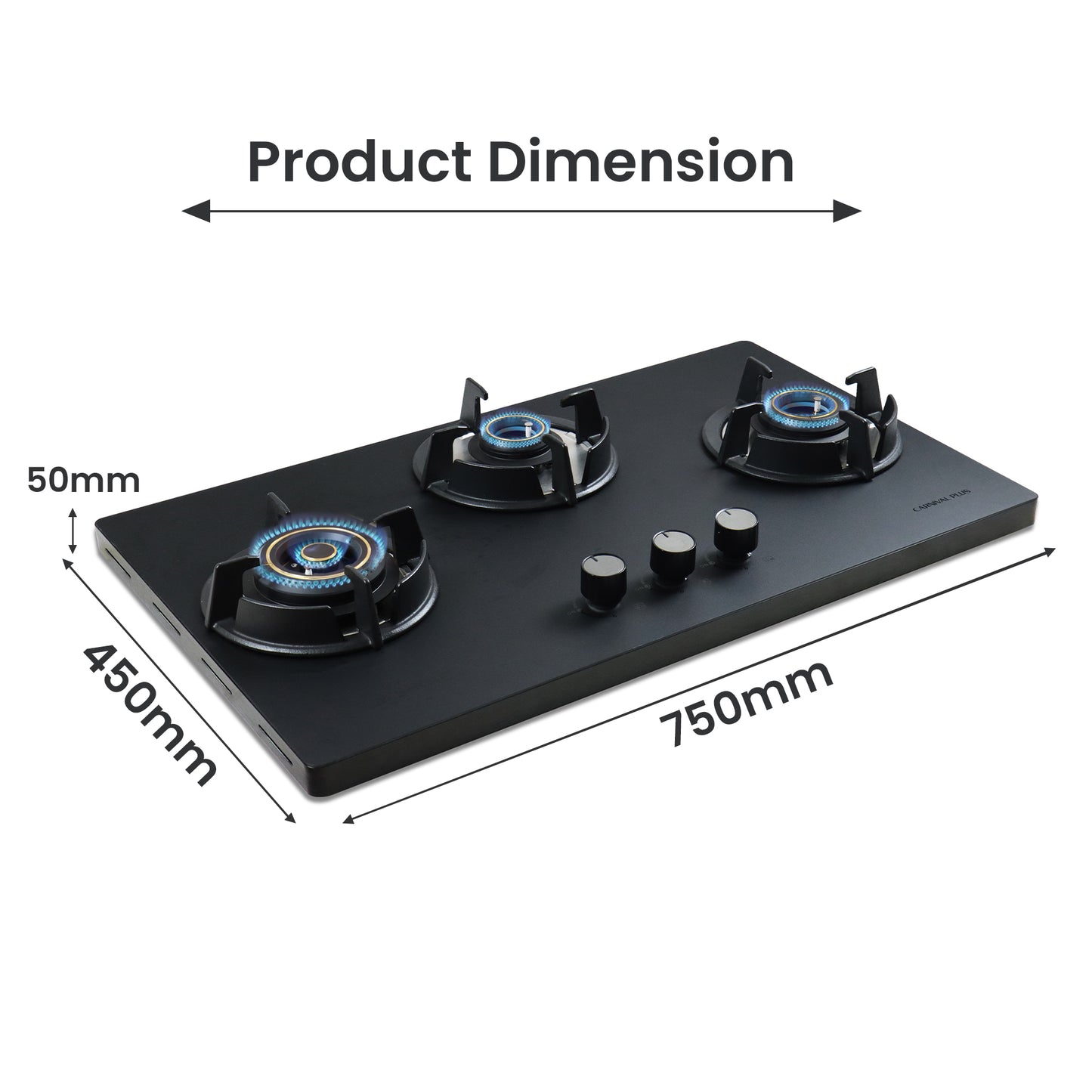 Sunshine Carnival Plus Brass Burner Matt Finish Super Slim Tablet Hob 3 Burner Auto Ignition
