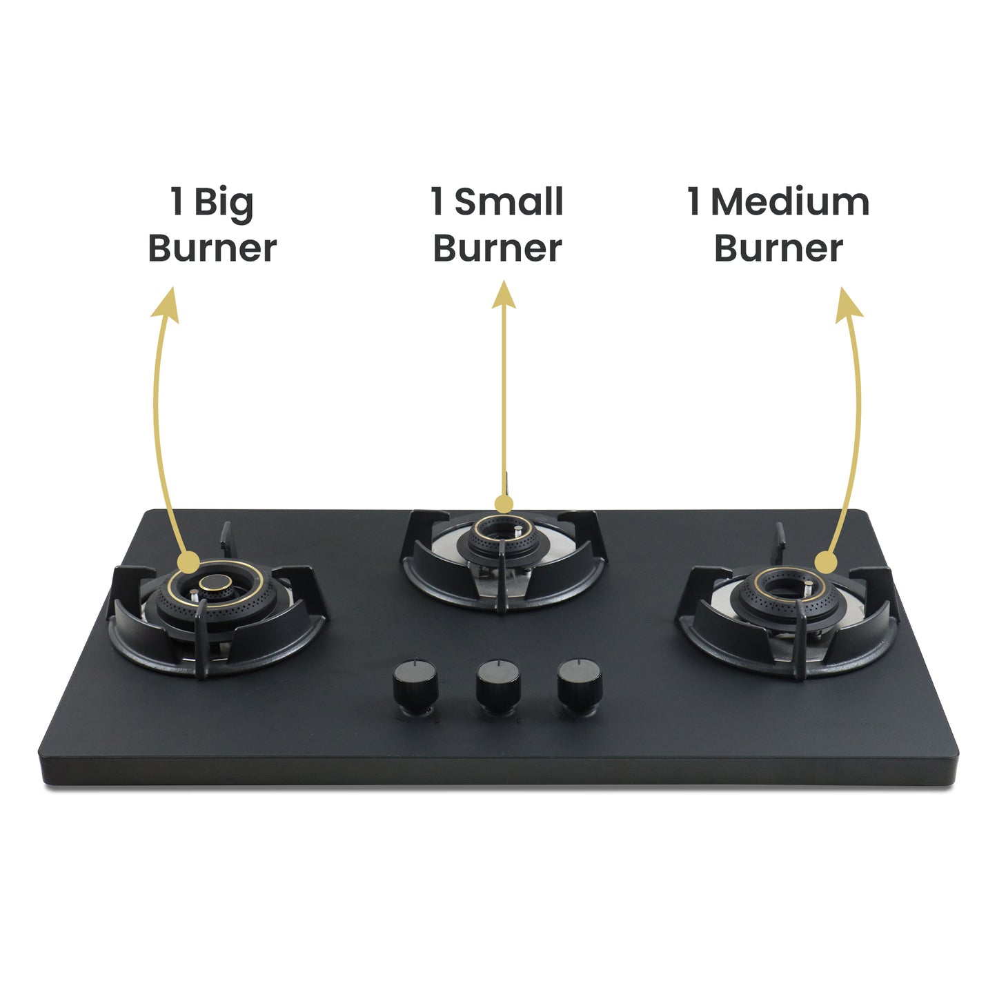 Sunshine Carnival Plus Brass Burner Matt Finish Super Slim Tablet Hob 3 Burner Auto Ignition