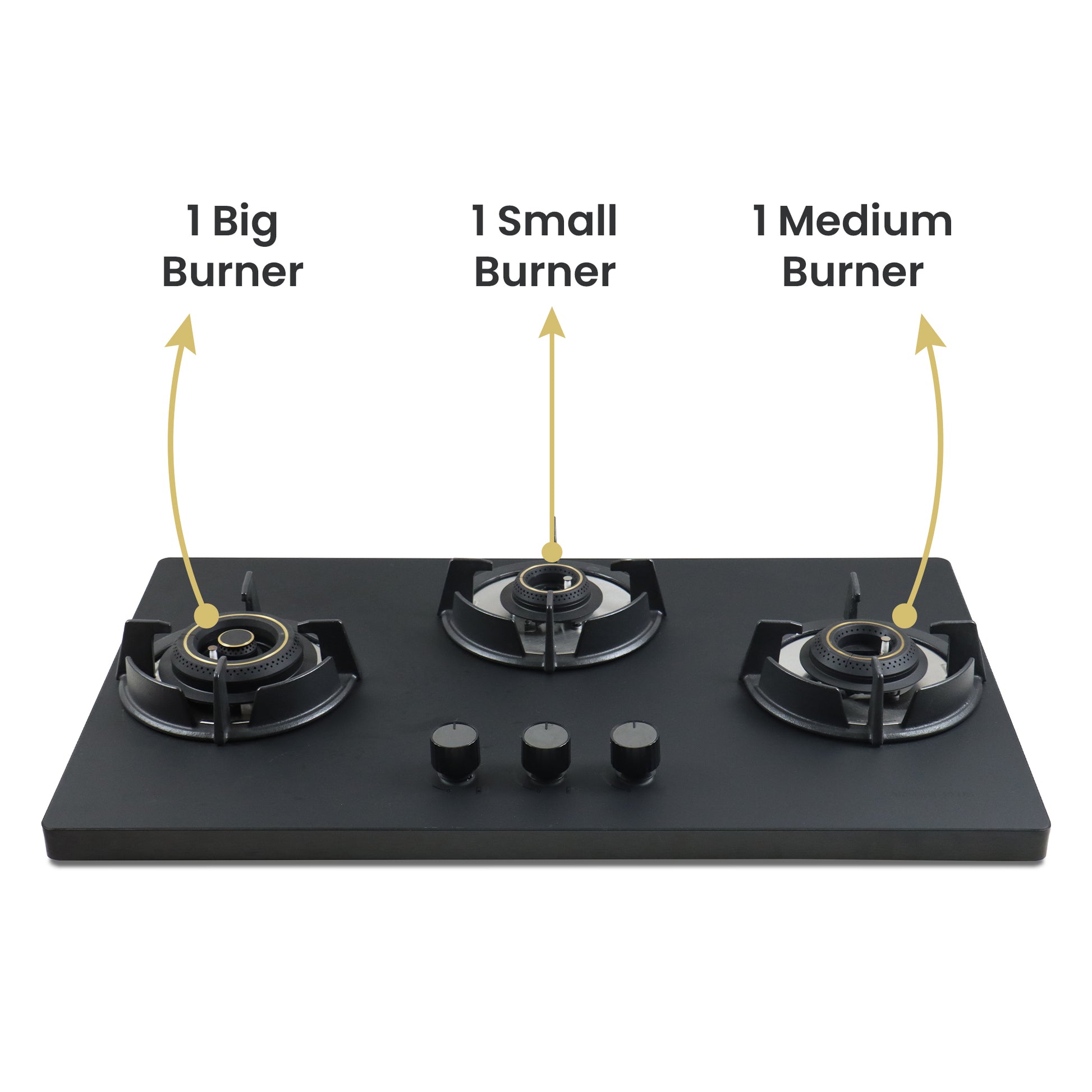 Sunshine Carnival Plus Brass Burner Matt Finish Super Slim Tablet Hob 3 Burner Auto Ignition