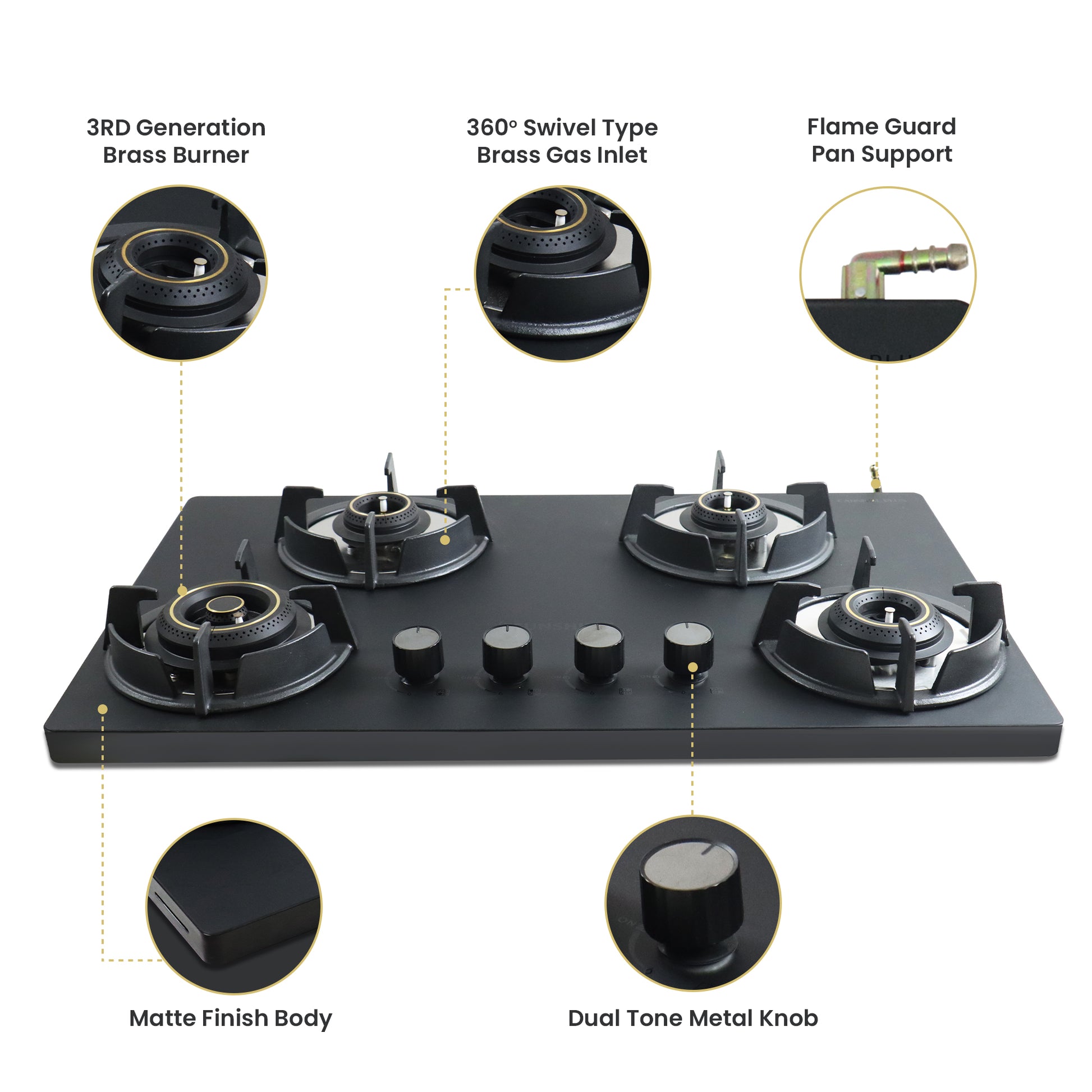 Sunshine Carnival Plus 784 Brass Burner Matt Finish Super Slim Tablet Hob 4 Burner Auto Ignition
