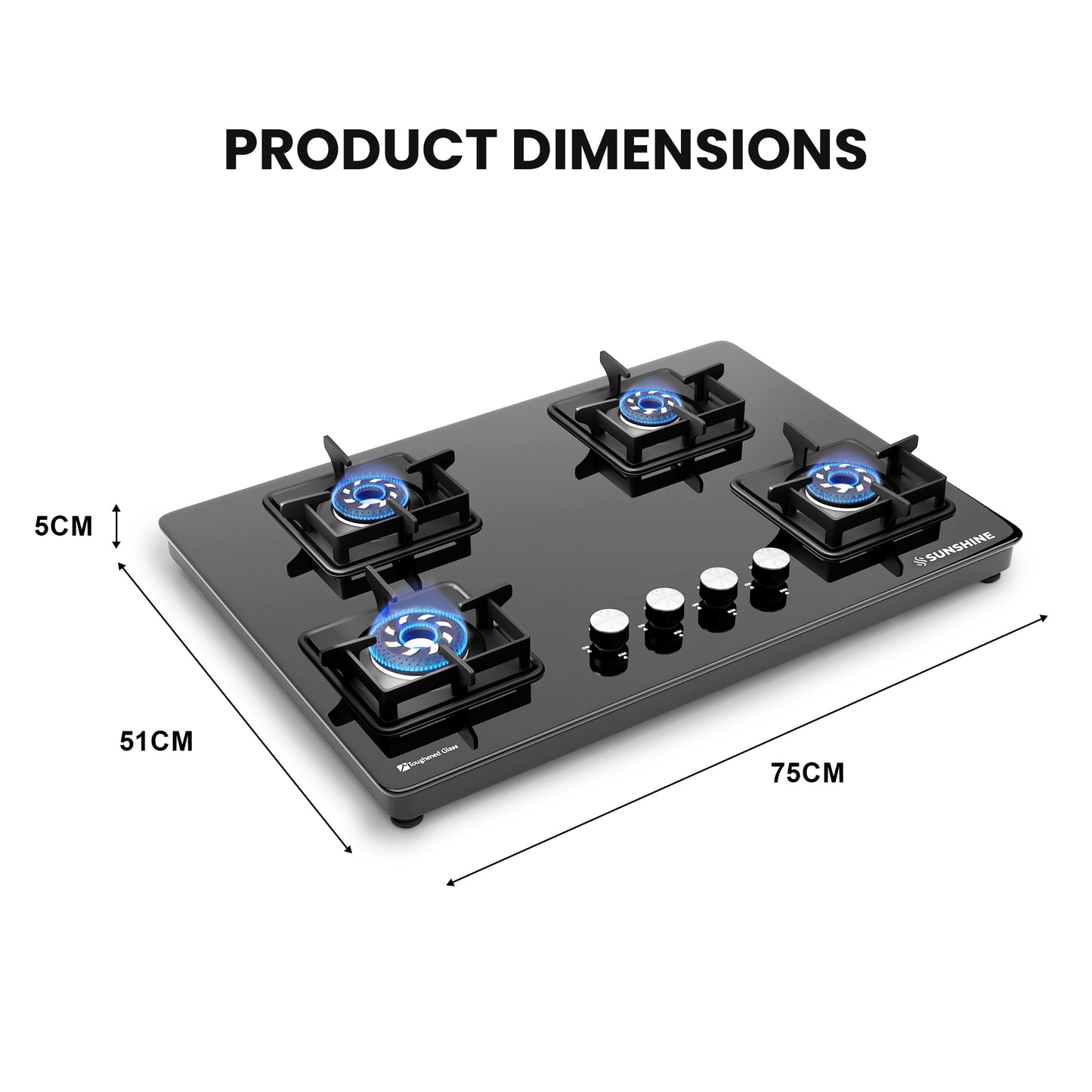 Sunshine Slimmest Magnite 4 Burner Glass Hob Top Cooktop Manual Ignition