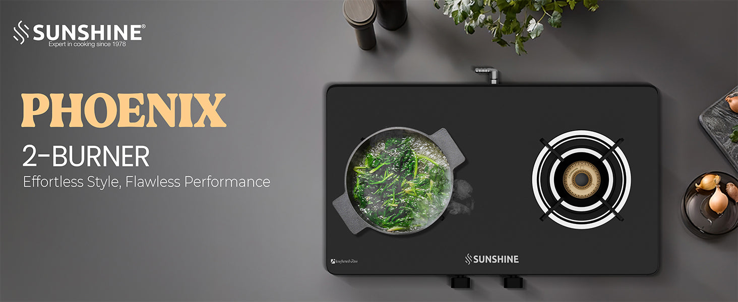 Sunshine Phoenix 2 Burner Gas Stove Cooktop Manual Ignition