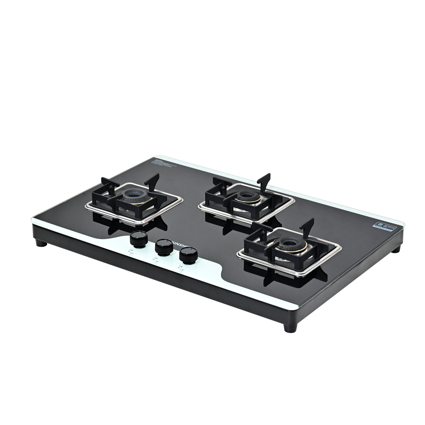 Sunshine Crystal 3 Burner | 3 Burner Glass Gas Stove | Hob Top Cooktop | Tempered Glass, 360° Rotating Brass Gas Nozzle | Manual Ignition | LPG Ready & PNG Compatible (Premium - Dual)