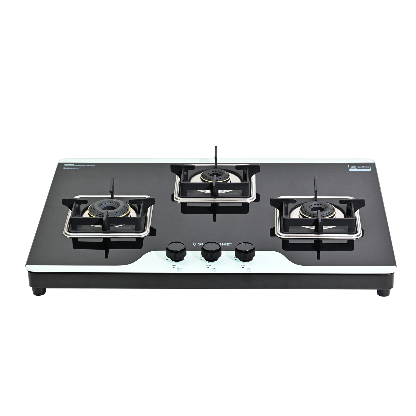 Sunshine Crystal 3 Burner | 3 Burner Glass Gas Stove | Hob Top Cooktop | Tempered Glass, 360° Rotating Brass Gas Nozzle | Manual Ignition | LPG Ready & PNG Compatible (Premium - Dual)