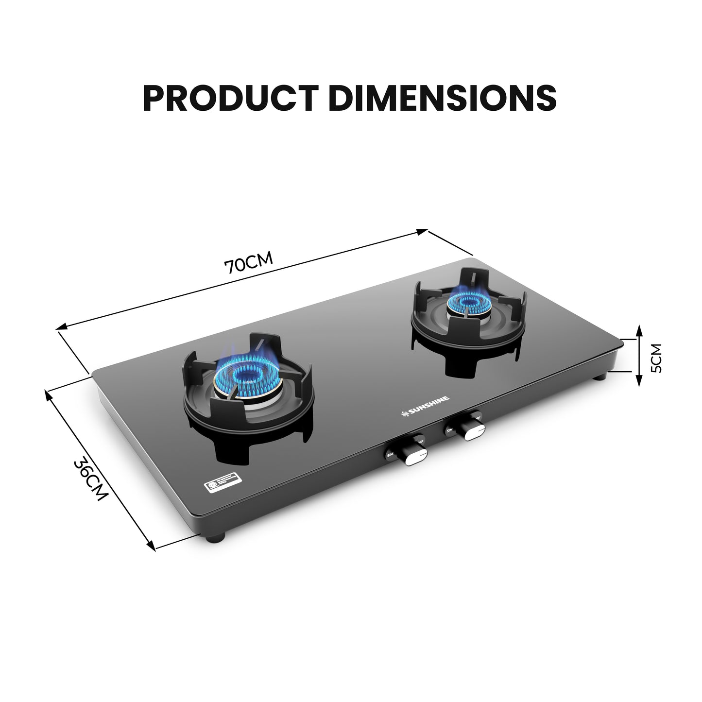 Sunshine Regal Pro 2 Burner Gas Stove Toughened Glass Cooktop Manual Ignition