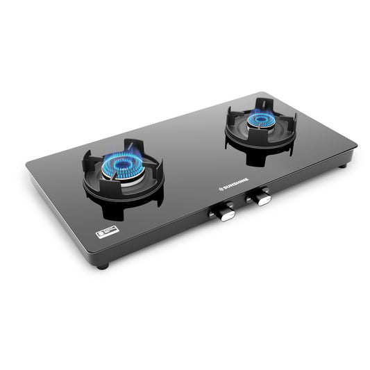 Sunshine Regal Pro 2 Burner Gas Stove Toughened Glass Cooktop Manual Ignition