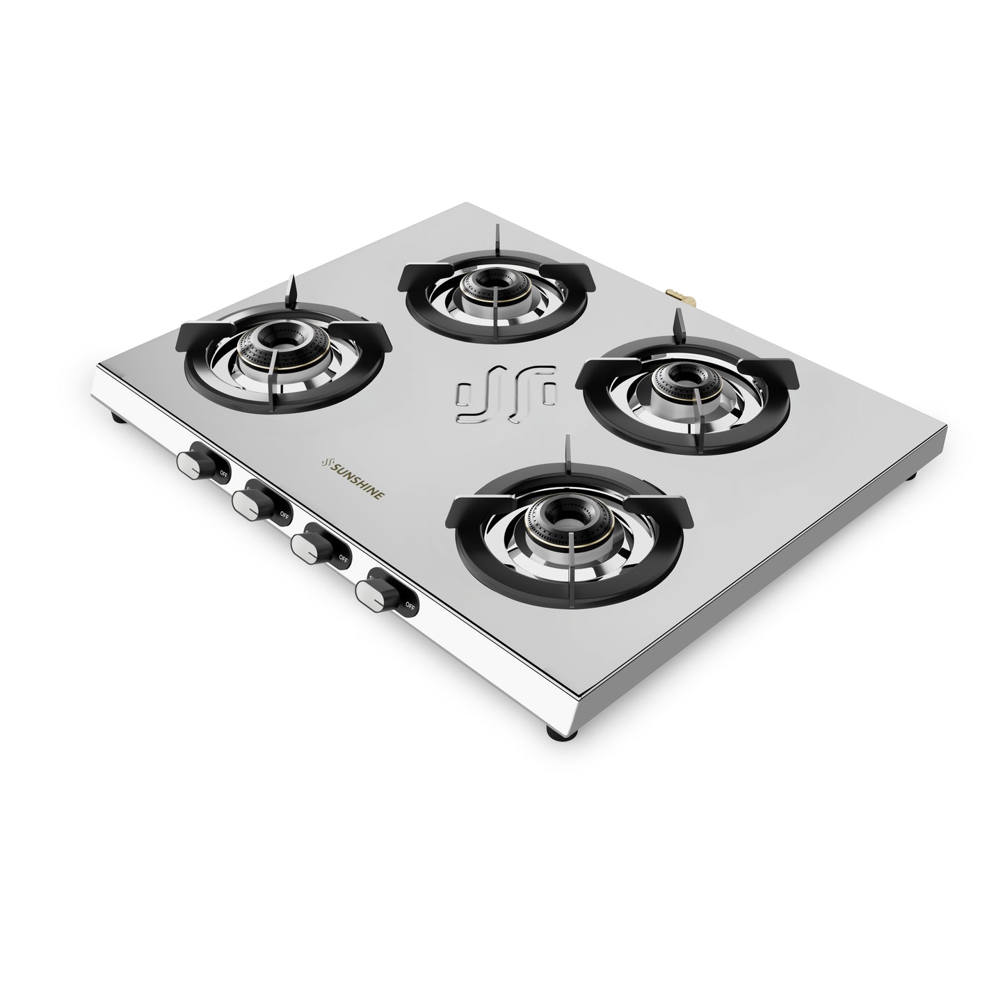 Sunshine Falcon Ultra 4 Burner Gas Stove | Stainless Steel Body | Brass Burners with 5G Technology | ISI Certified, 5-Year Warranty on Burners by Sunshine | Manual Ignition, LPG Ready & PNG Compatible