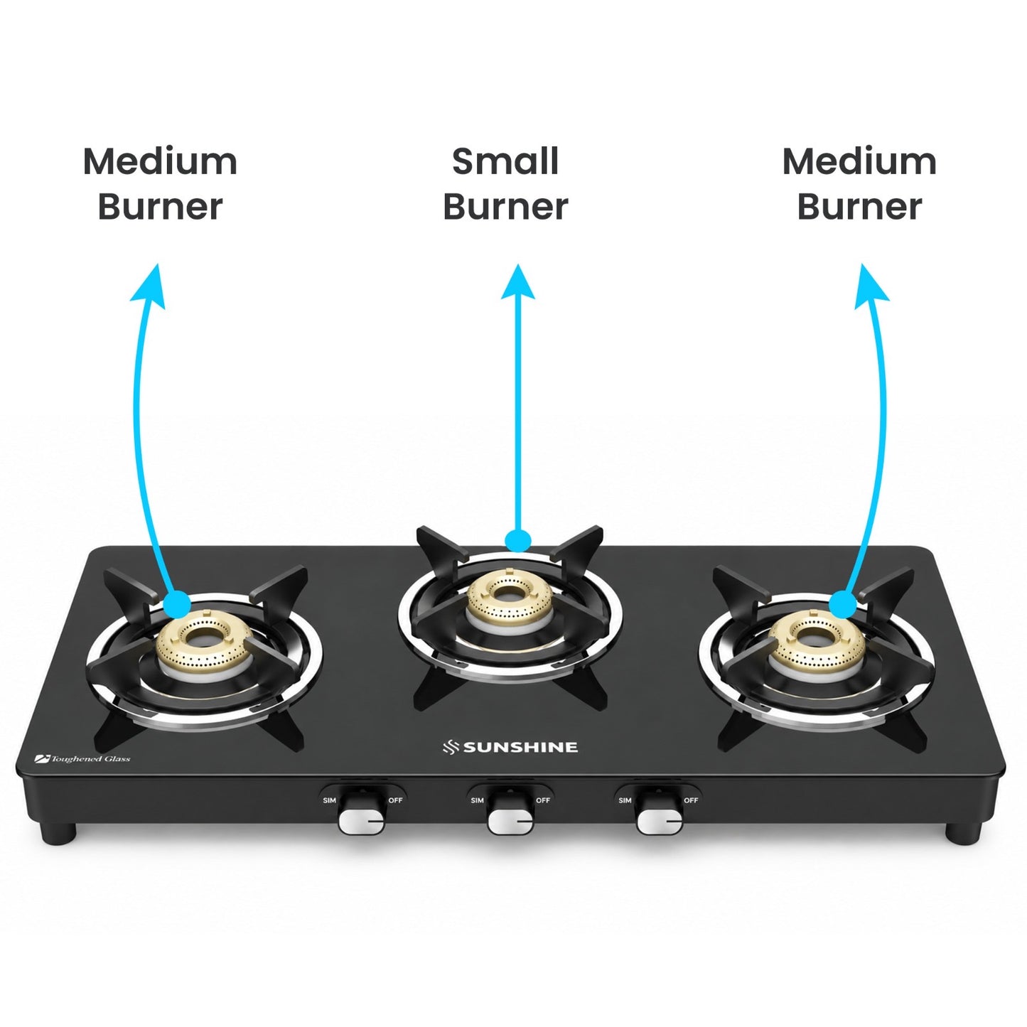 Sunshine Phoenix 3 Burner Gas Stove Cooktop Manual Ignition