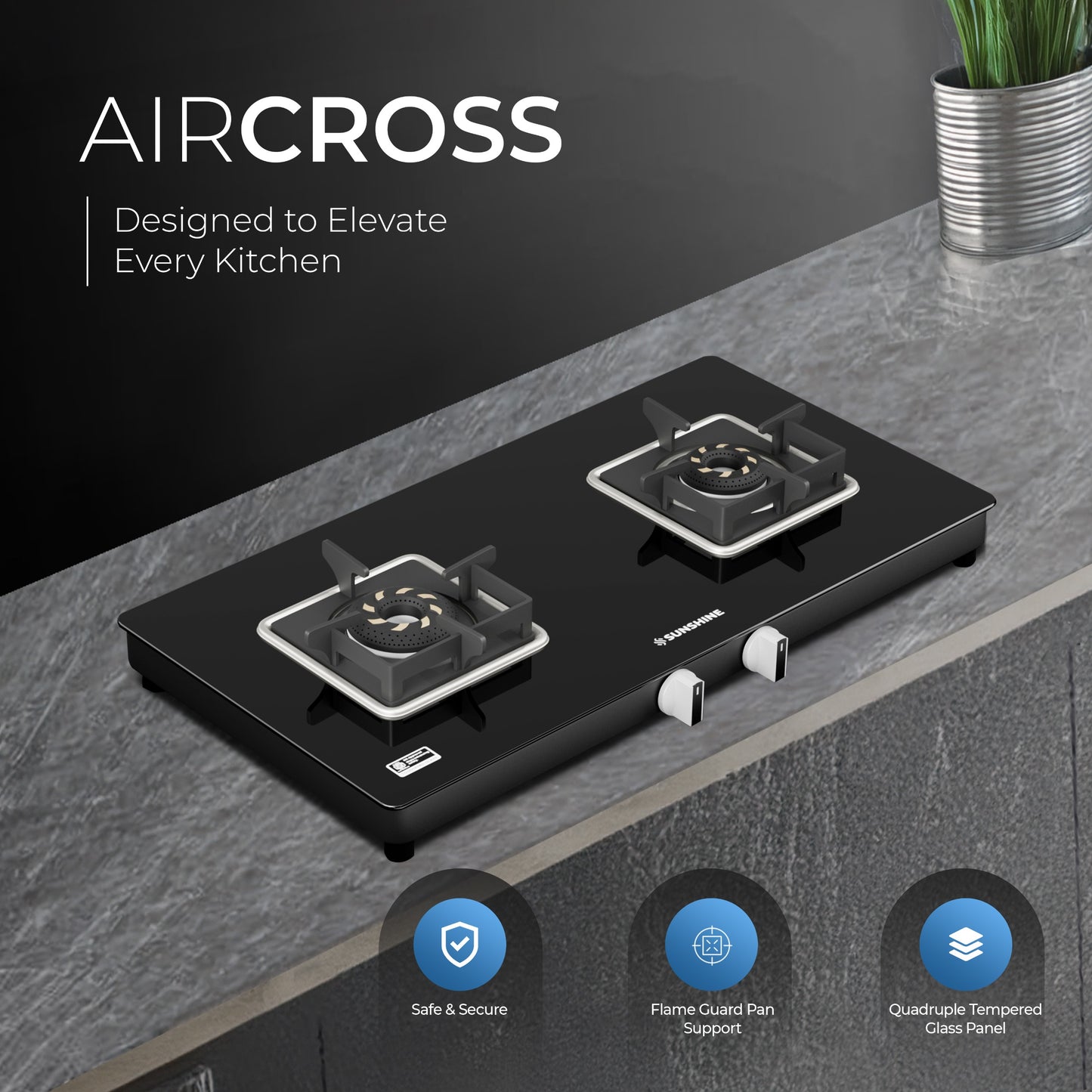 Sunshine Slimmest Aircross 2 Burner Gas Stove Manual Ignition