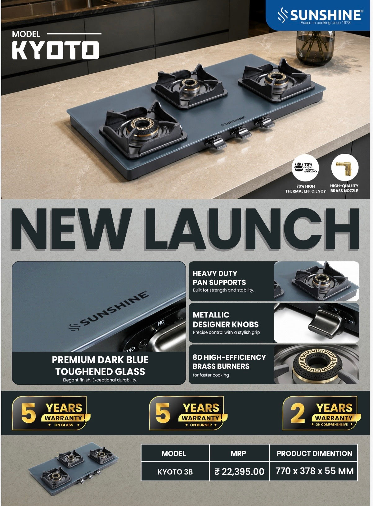 Sunshine Kyoto 3 Burner Gas Stove
