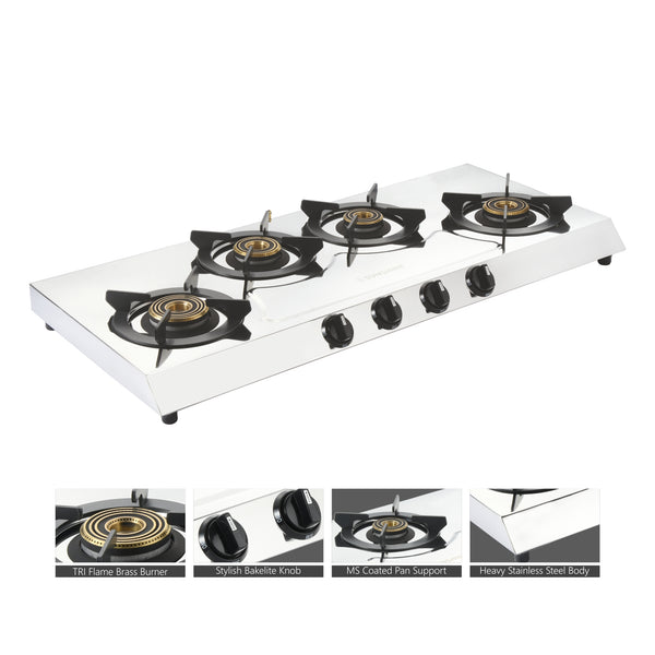 Sunshine Magistic Four Burner Stainless Steel Gas Stove Manual Ignitio