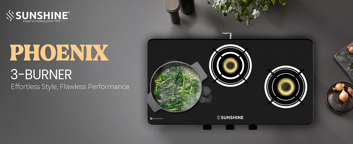 Sunshine Phoenix 3 Burner Gas Stove Cooktop Manual Ignition