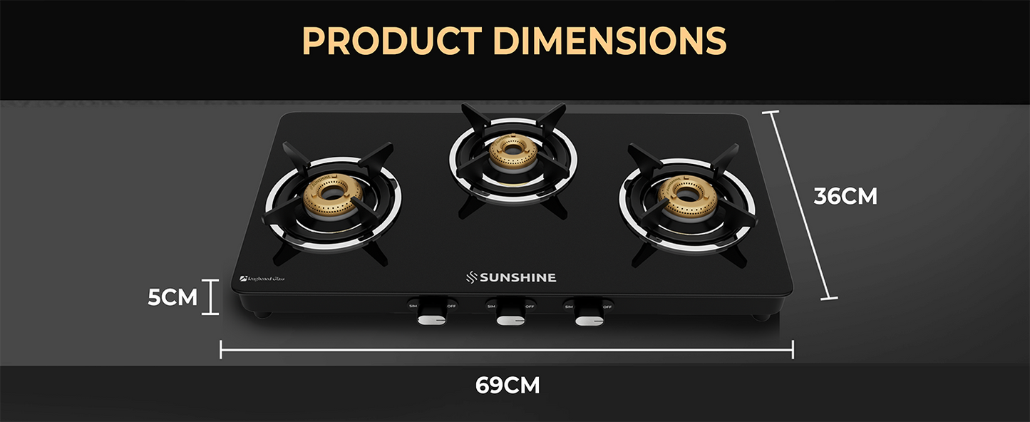 Sunshine Phoenix 3 Burner Gas Stove Cooktop Manual Ignition