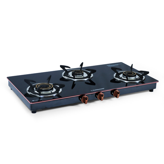 Sunshine Donna 3 Burner Gas Stove Manual Ignition (Glass Top, 2 years warranty)