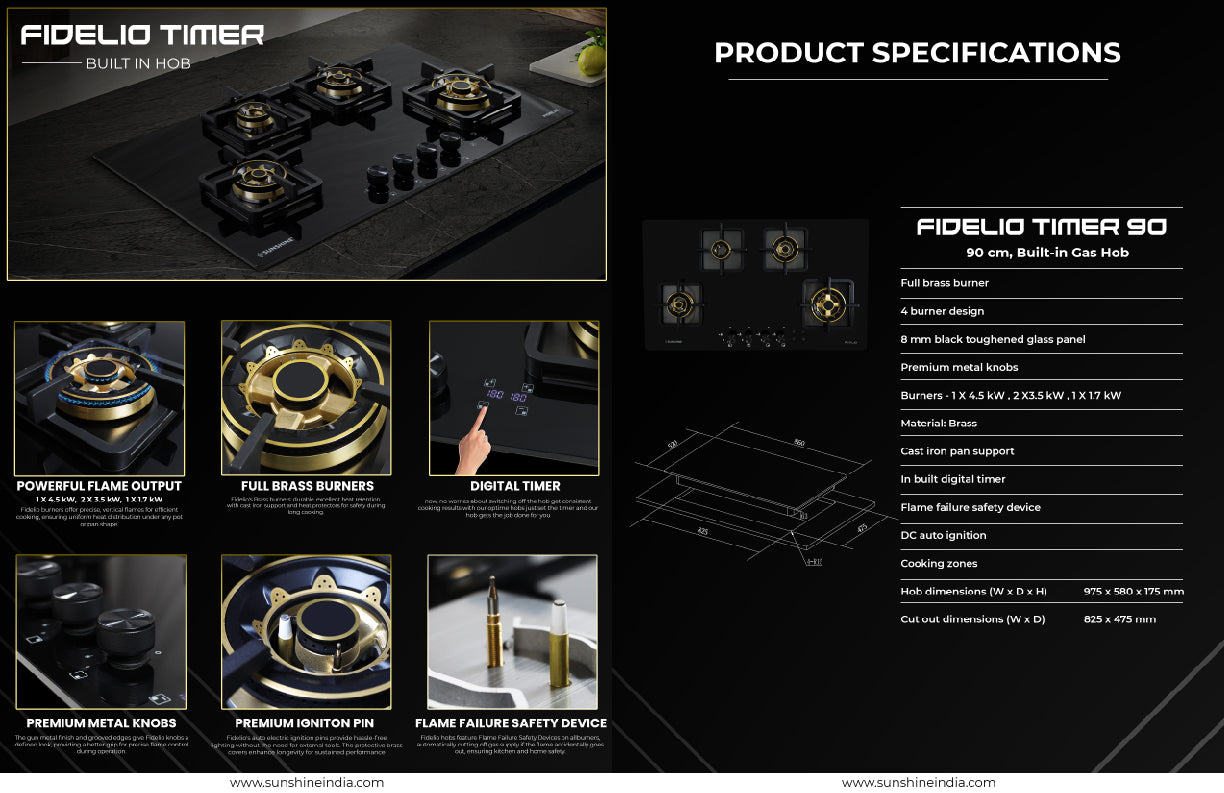 Sunshine Fidelio Timer 4B 90cm Built-In-Hob