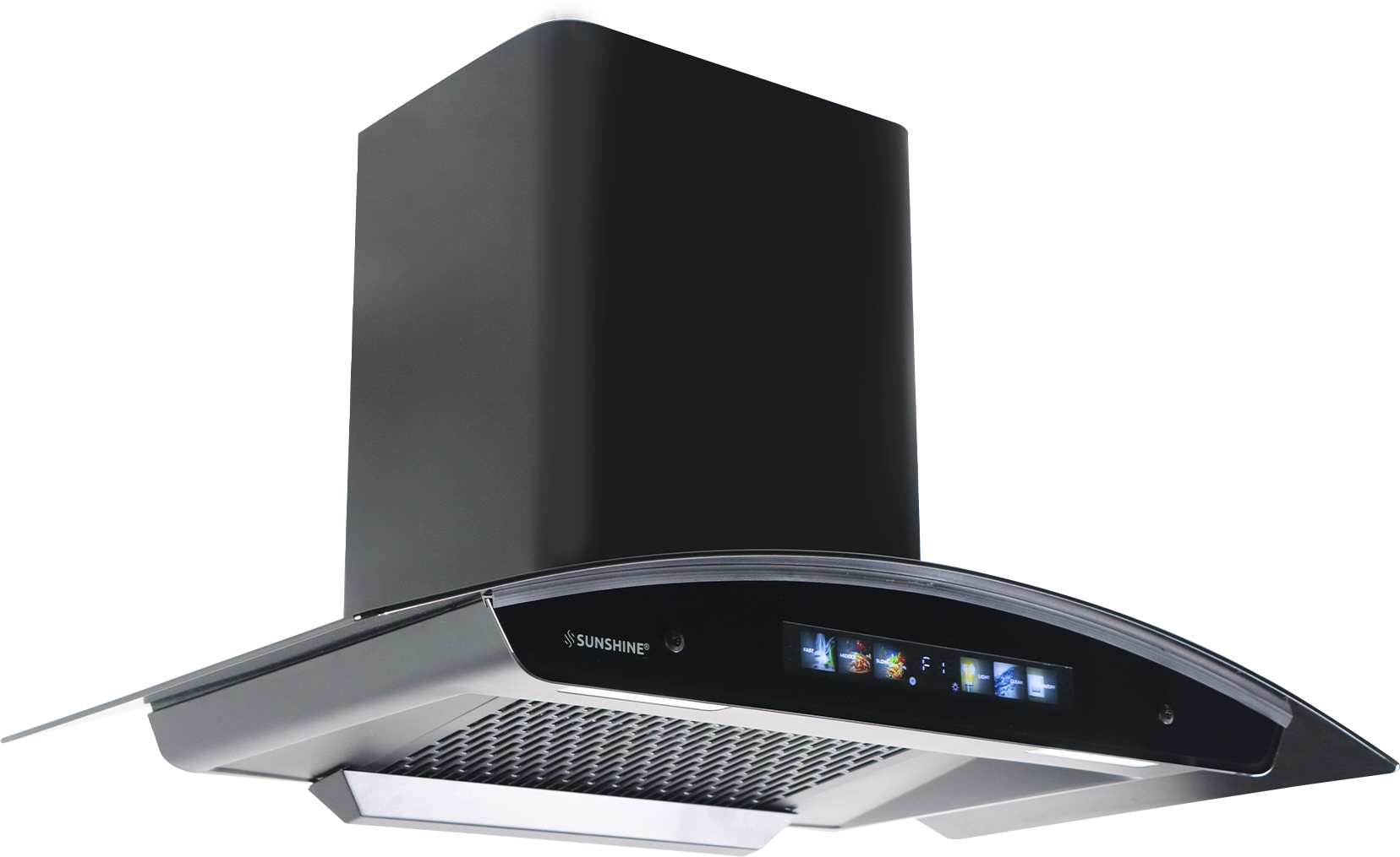 Sunshine Lorenzo 60 Wall Mounted Curved Glass Auto Clean Chimney with Multimedia Display