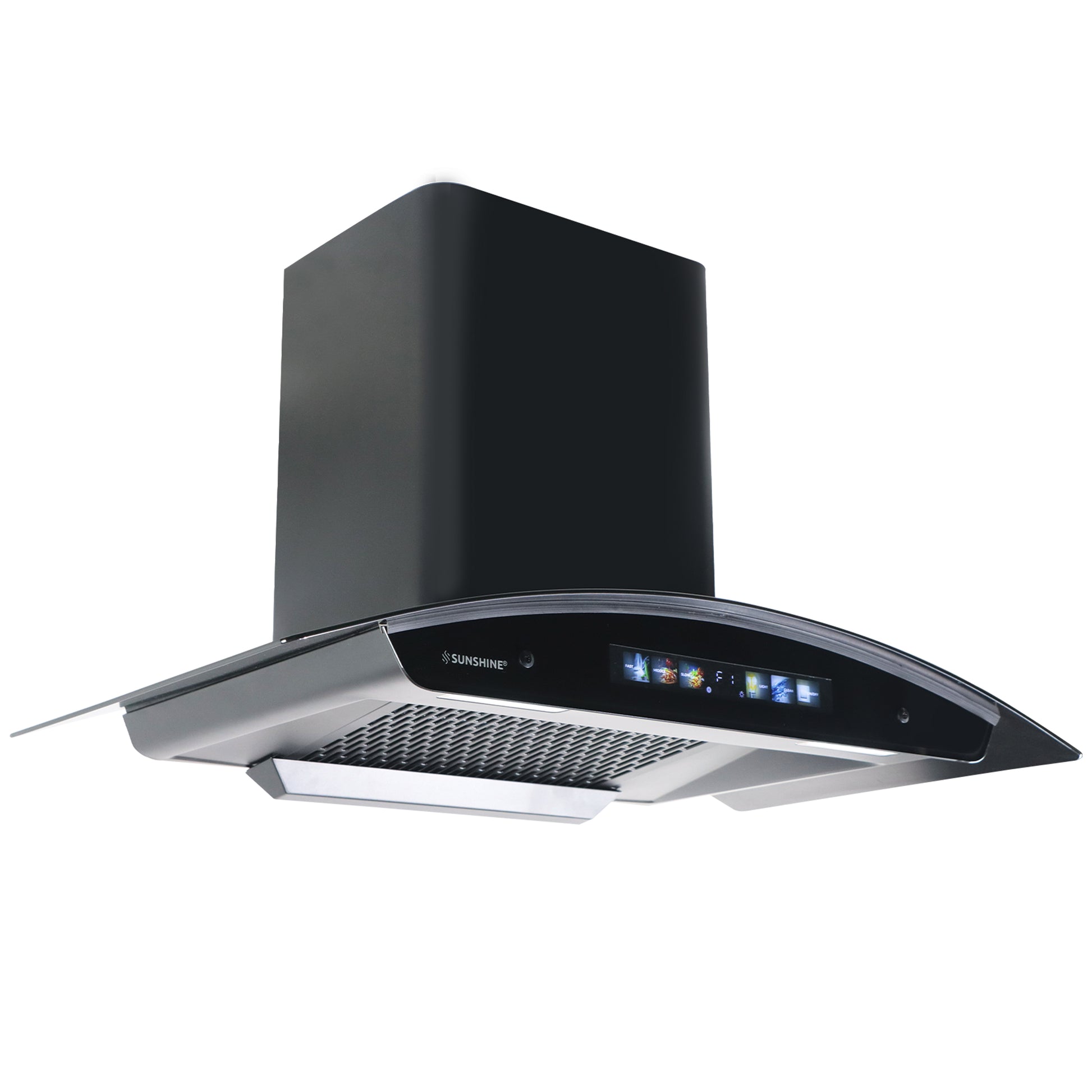 Sunshine Lorenzo 60 Wall Mounted Curved Glass Auto Clean Chimney with Multimedia Display