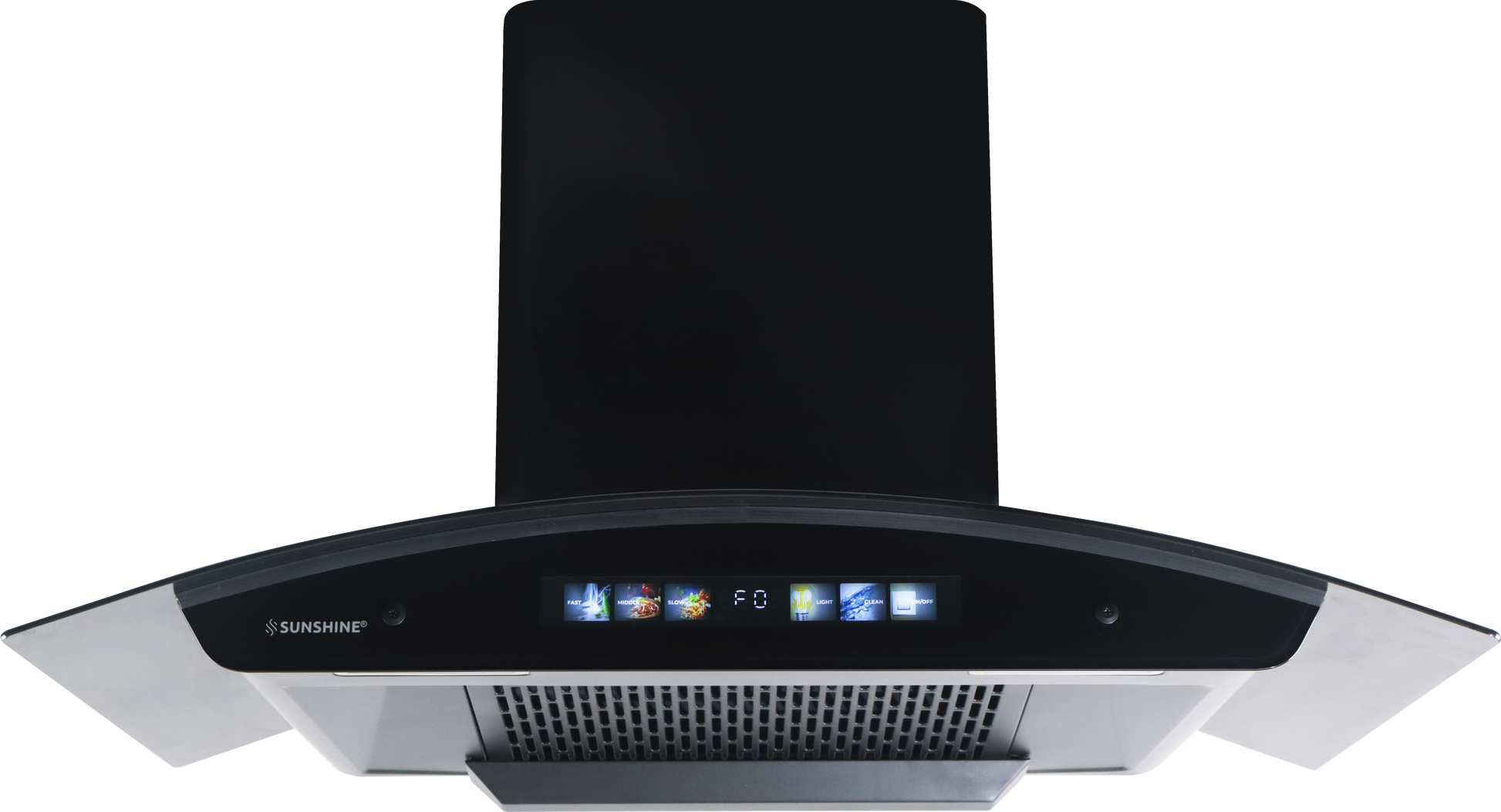 Sunshine Lorenzo 60 Wall Mounted Curved Glass Auto Clean Chimney with Multimedia Display