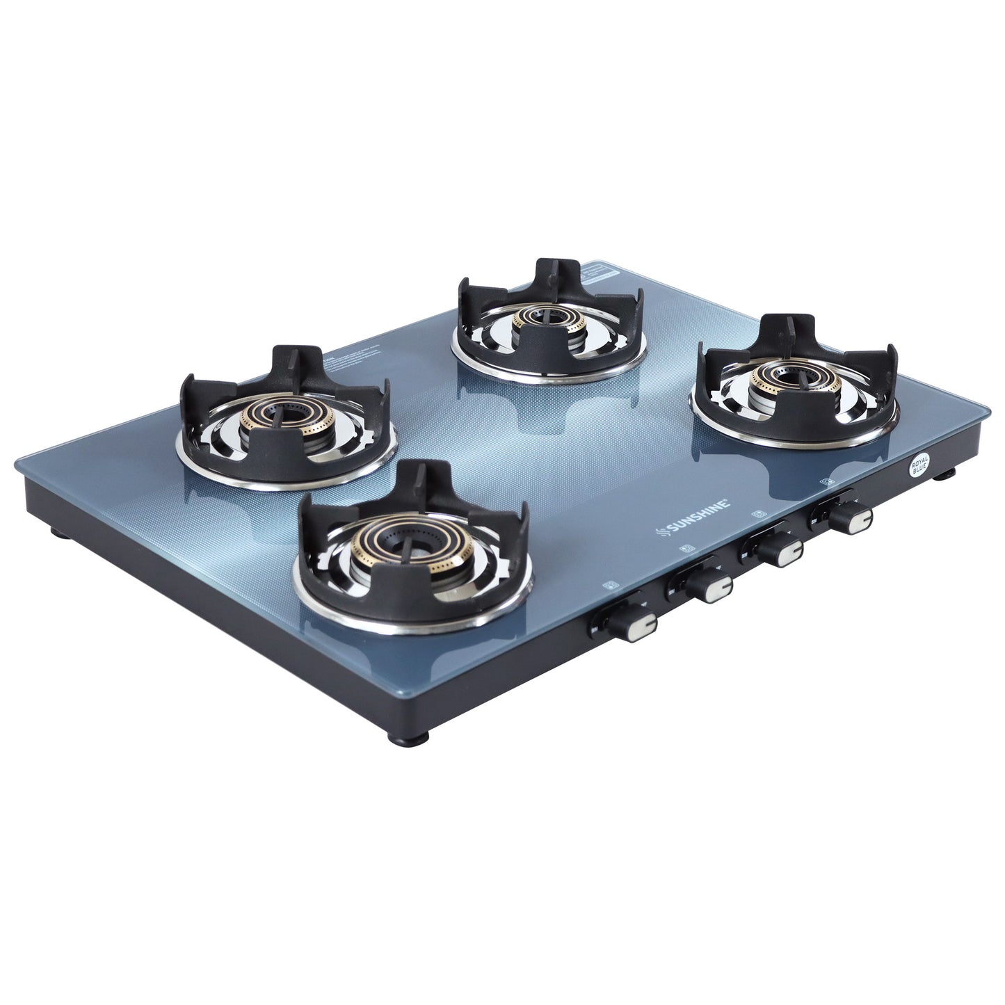 Sunshine Royal Blue Four Burner Toughened Glass Gas Stove Manual Ignition