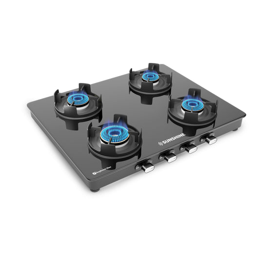 Sunshine Regal Pro 4 Burner Gas Stove Toughened Glass Cooktop Manual Ignition
