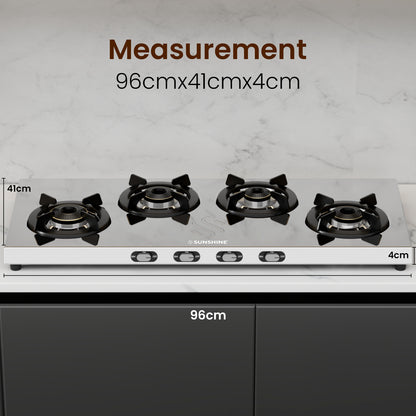 Sunshine Falcon Plus Ultra Slim Stainless Steel Cooktop, ISI Certified Manual Ignition 4 Burner Gas Stove