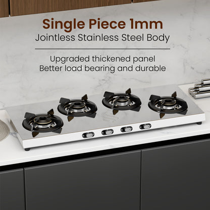 Sunshine Falcon Plus Ultra Slim Stainless Steel Cooktop, ISI Certified Manual Ignition 4 Burner Gas Stove