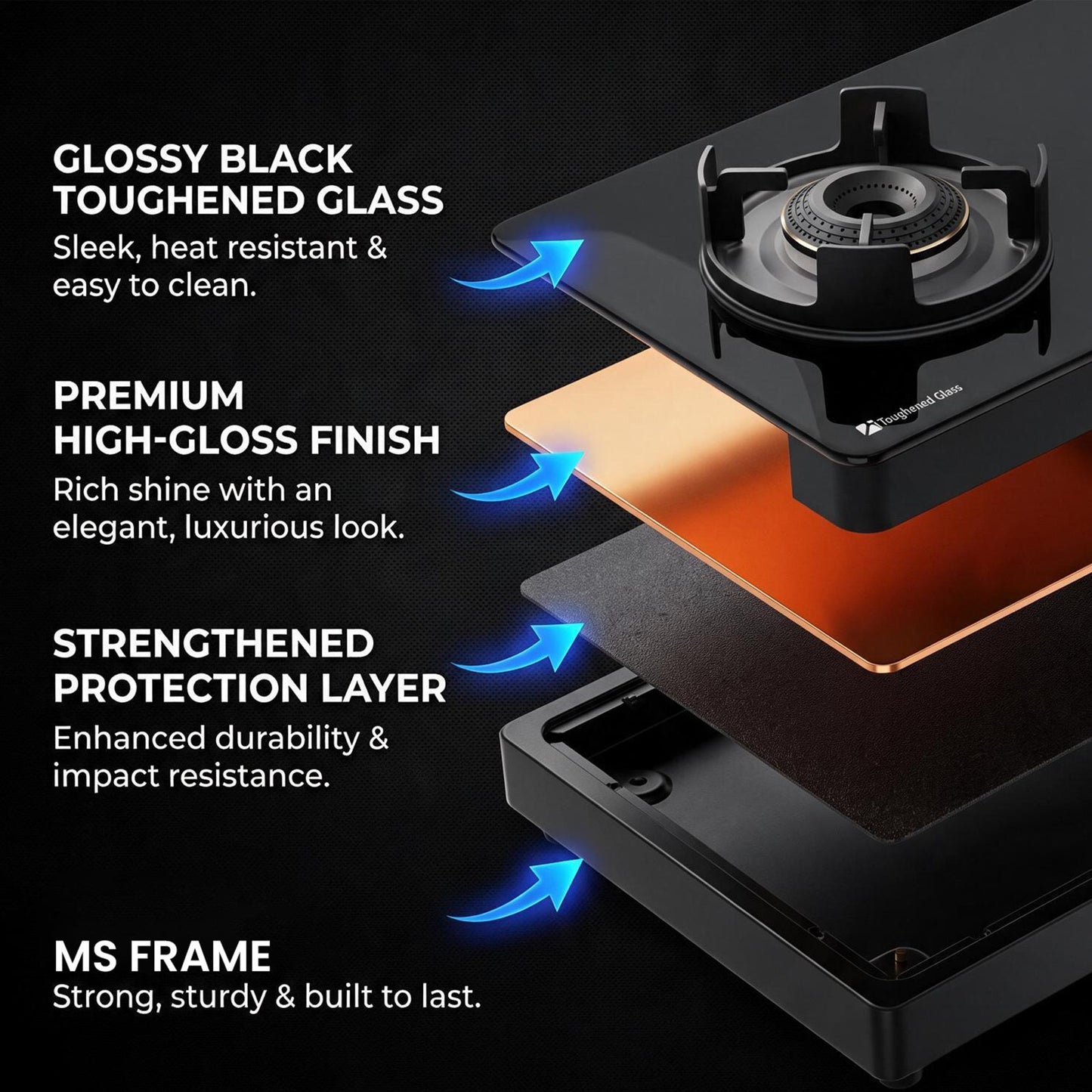 Sunshine Regal Pro 3 Burner Gas Stove Toughened Glass Cooktop Manual Ignition