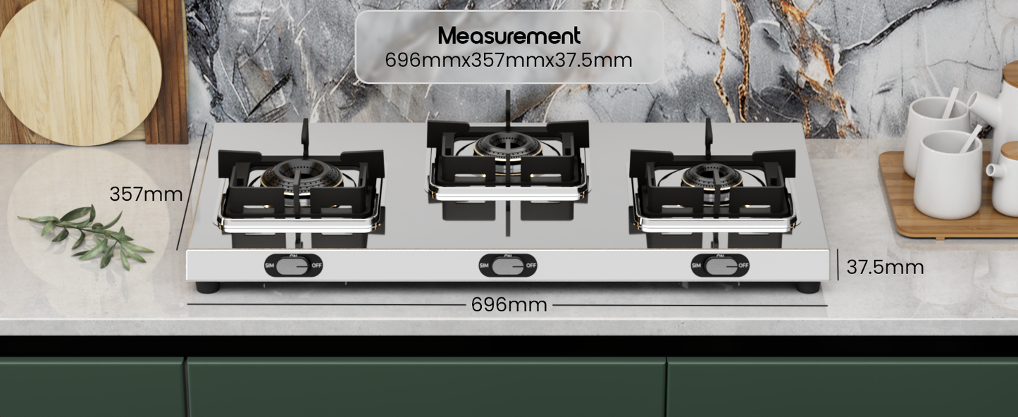 Sunshine Thunder 3 Burner | 3 Burner Stainless Steel Gas Stove | 5 Year Body & Burner Warranty By Sunshine | 5G Technology, LPG Ready & PNG Compatible (Silver)