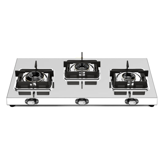 Sunshine Thunder 3 Burner | 3 Burner Stainless Steel Gas Stove | 5 Year Body & Burner Warranty By Sunshine | 5G Technology, LPG Ready & PNG Compatible (Silver)
