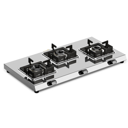 Sunshine Thunder 3 Burner | 3 Burner Stainless Steel Gas Stove | 5 Year Body & Burner Warranty By Sunshine | 5G Technology, LPG Ready & PNG Compatible (Silver)