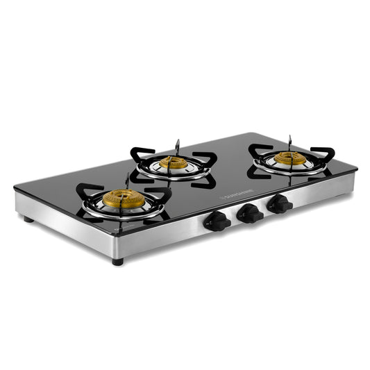 Sunshine Swift Three Burner Toughened Glass Gas Stove Manual Ignition