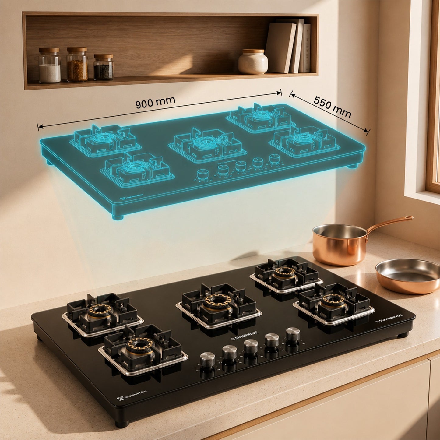 Sunshine Shine Hob Top – 3, 4 & 5 Burner Auto Ignition Gas Stove