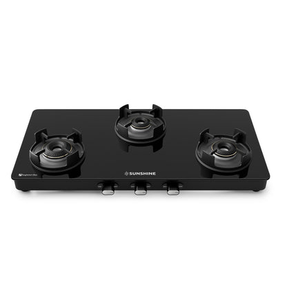 Sunshine Regal Pro 3 Burner Gas Stove Toughened Glass Cooktop Manual Ignition