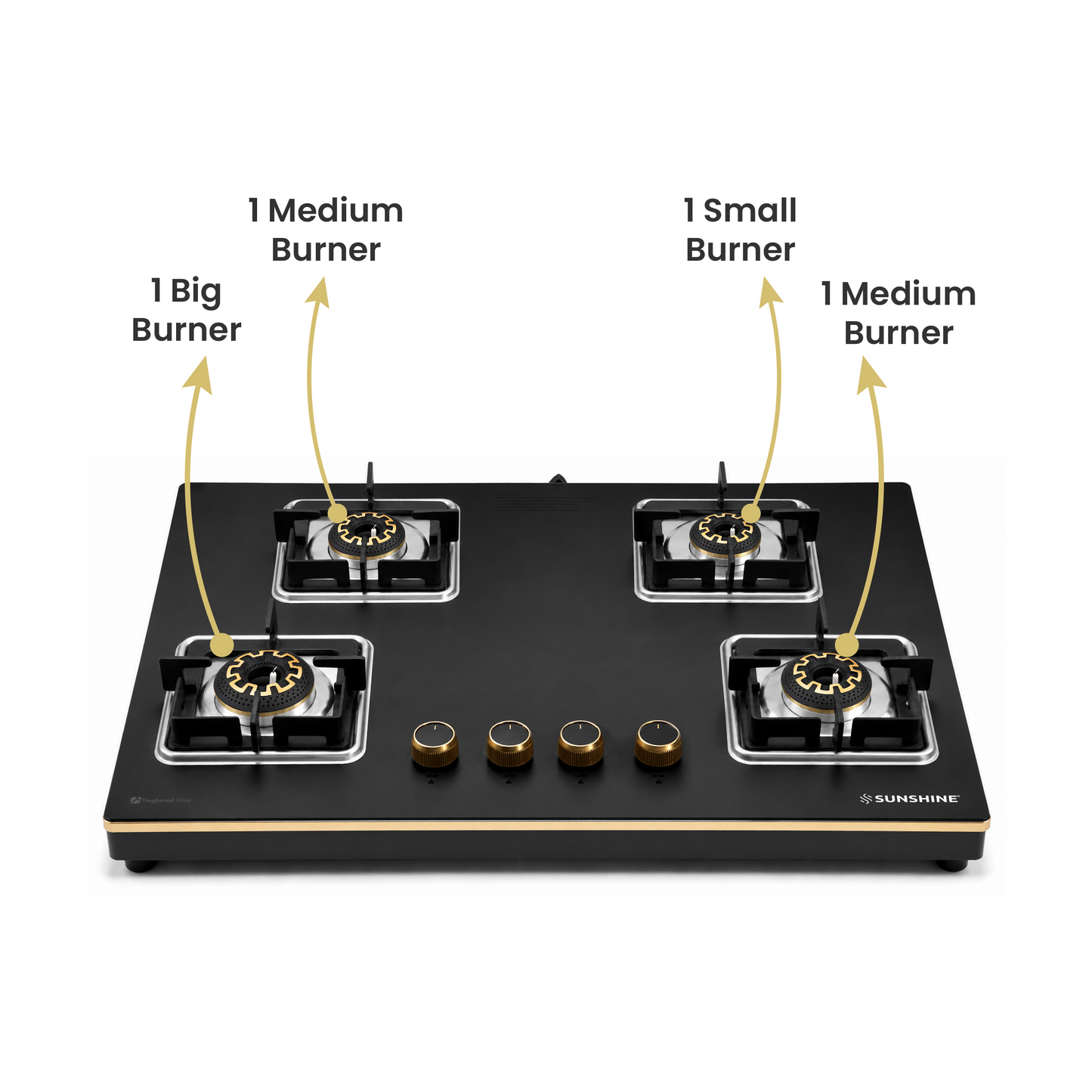 Shine Gold Hob Cooktop | 3 & 4 Burners
