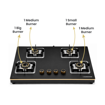 Shine Gold Hob Cooktop | 3 & 4 Burners