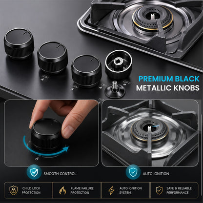 Shine Platinum Hobtop | 3 & 4 Burners | Matt Finish | SABAF Italian Valves