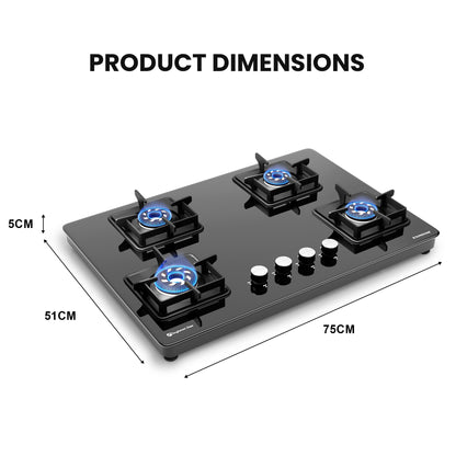 Sunshine Slimmest Magnite 4 Burner Glass Hob Top Cooktop Manual Ignition