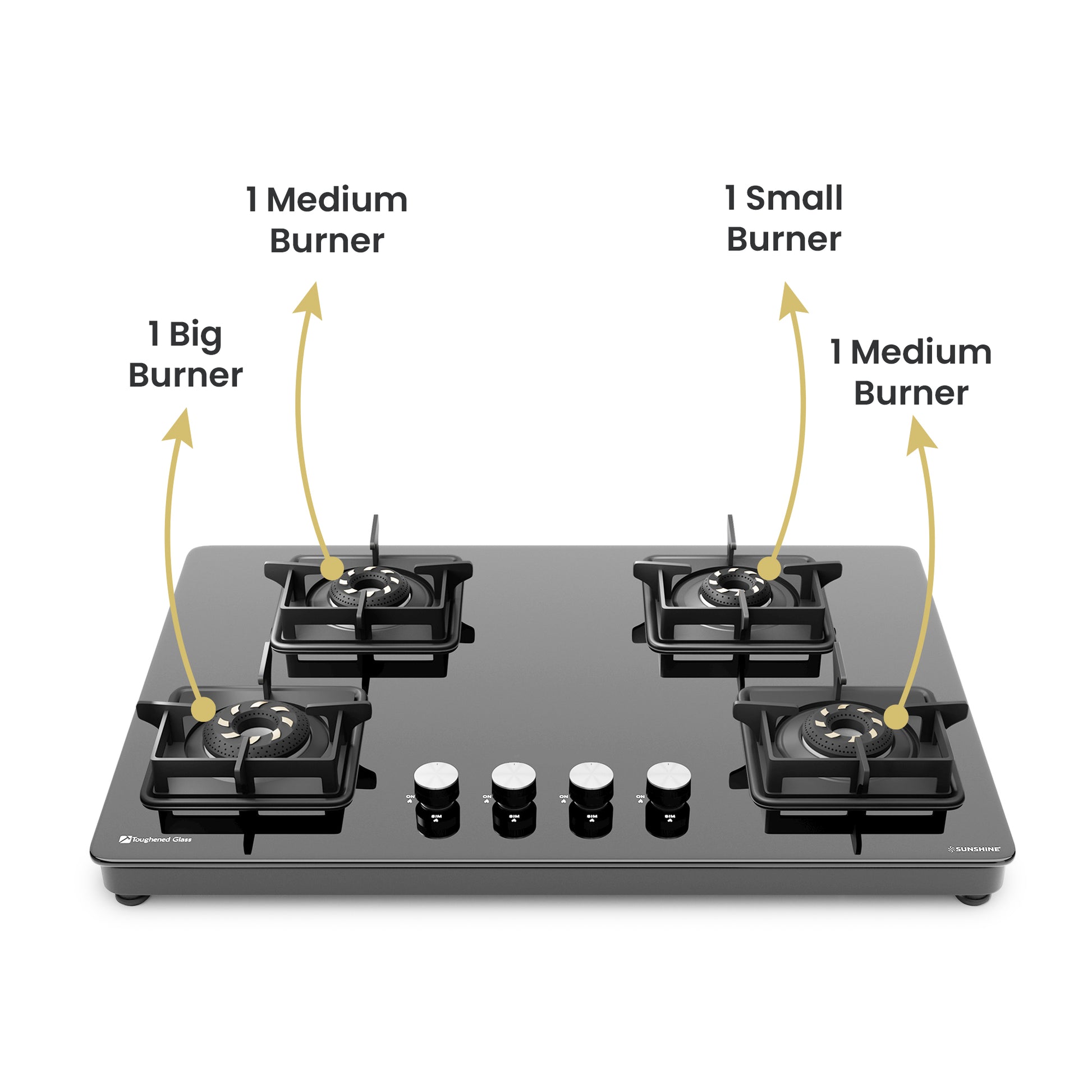Sunshine Slimmest Magnite 4 Burner Glass Hob Top Cooktop Manual Ignition