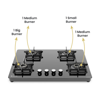 Sunshine Slimmest Magnite 4 Burner Glass Hob Top Cooktop Manual Ignition