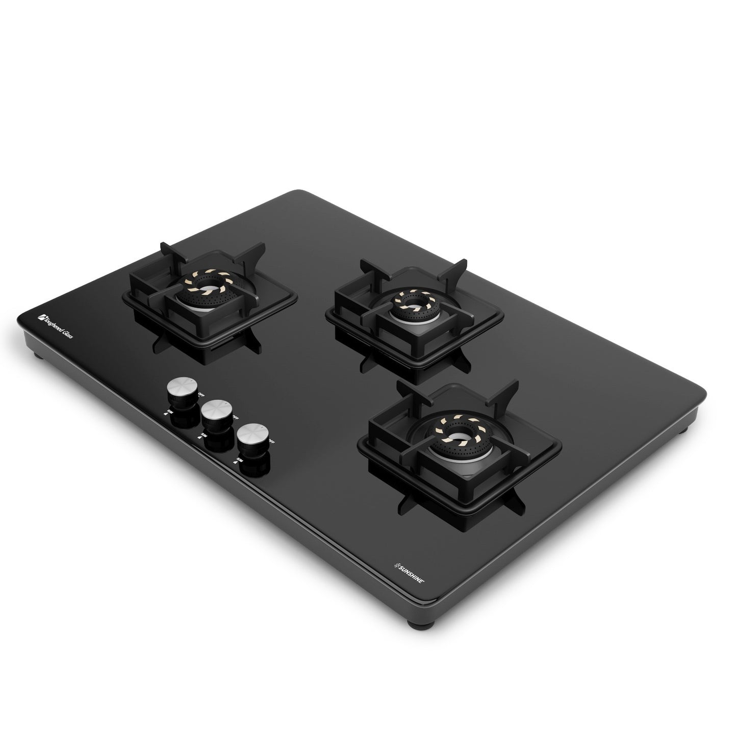 Sunshine Slimmest Magnite 3 Burner Glass Hob Top | SABAF Valves | Manual Ignition