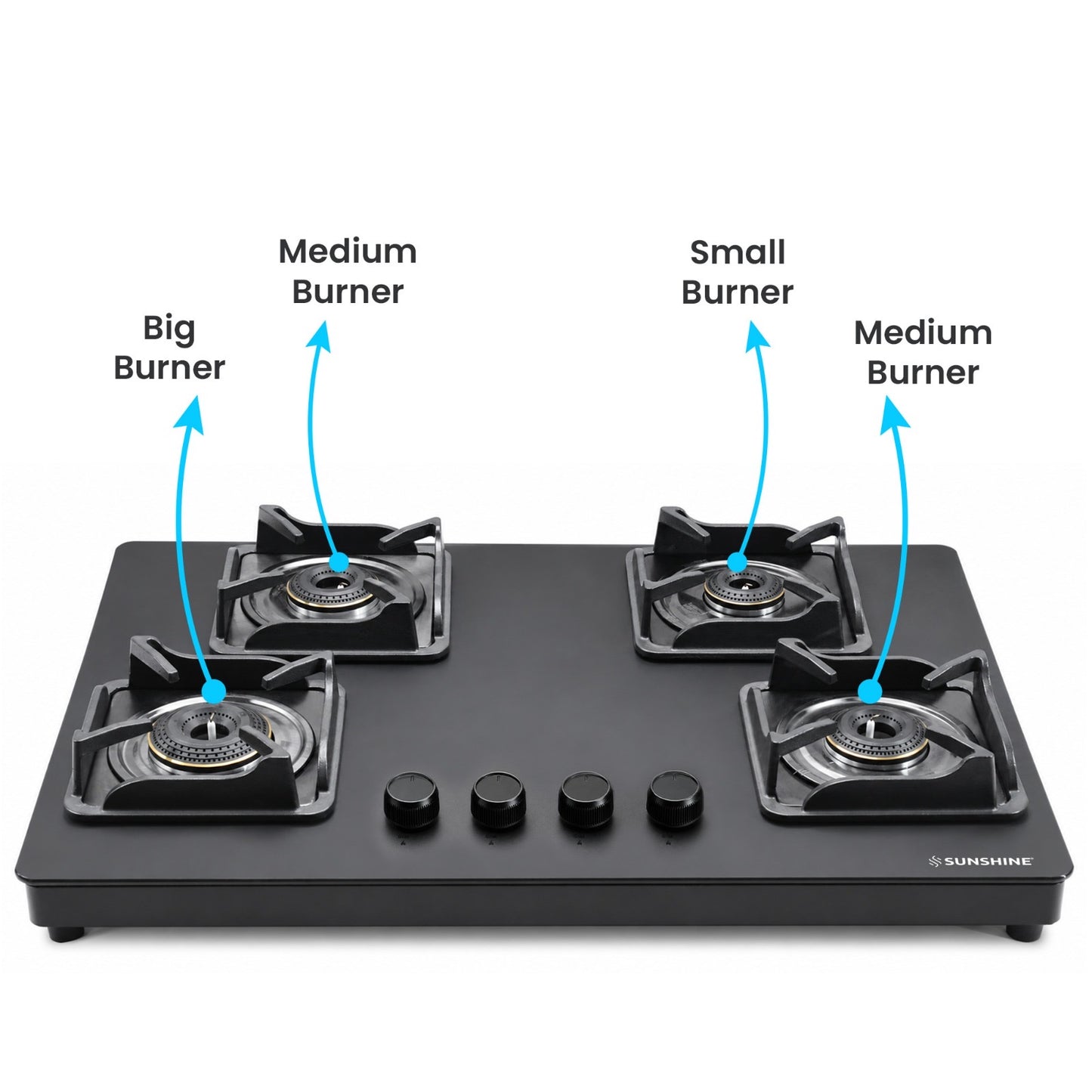 Shine Platinum Hobtop | 3 & 4 Burners | Matt Finish | SABAF Italian Valves