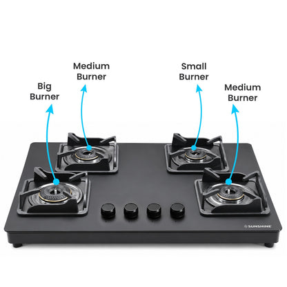 Shine Platinum Hobtop | 3 & 4 Burners | Matt Finish | SABAF Italian Valves