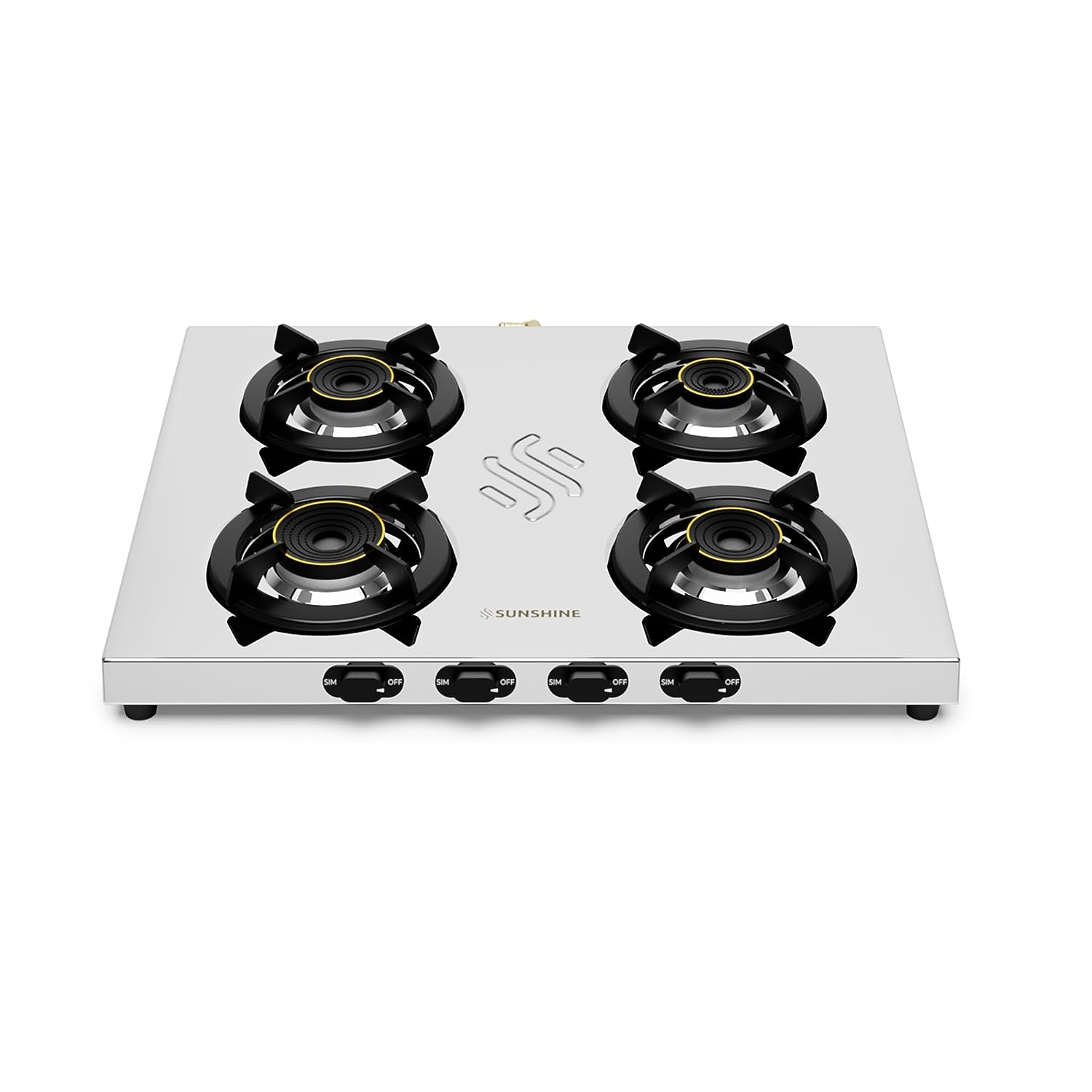 Sunshine Falcon Ultra Slim Stainless Steel Cooktop, ISI Certified Manual Ignition 4 Burner Gas Stove