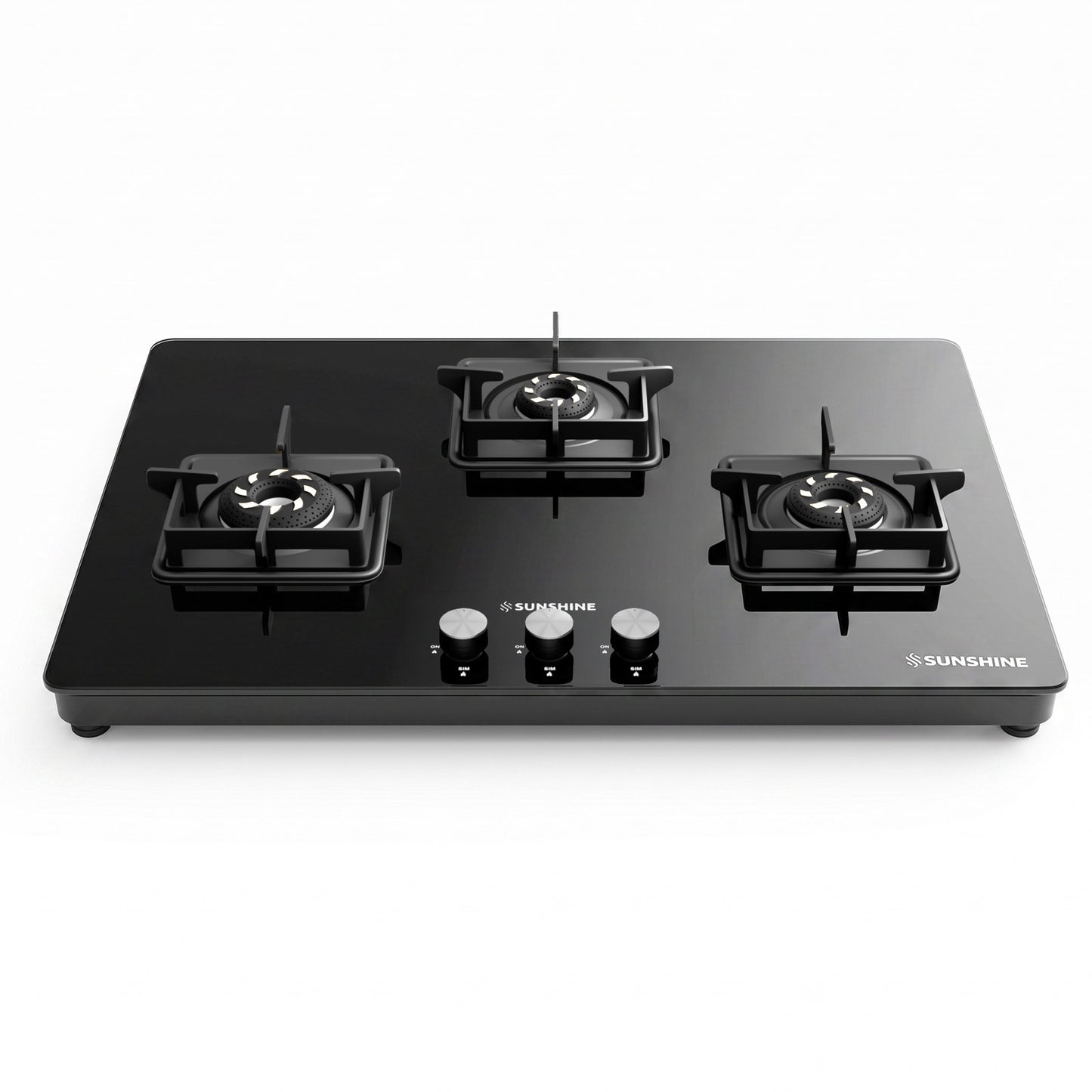 Sunshine Slimmest Magnite 3 Burner Glass Hob Top | SABAF Valves | Manual Ignition