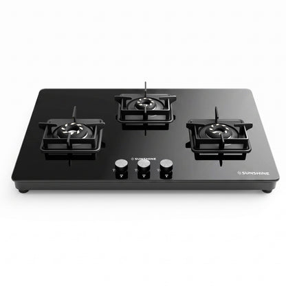 Sunshine Slimmest Magnite 3 Burner Glass Hob Top | SABAF Valves | Manual Ignition