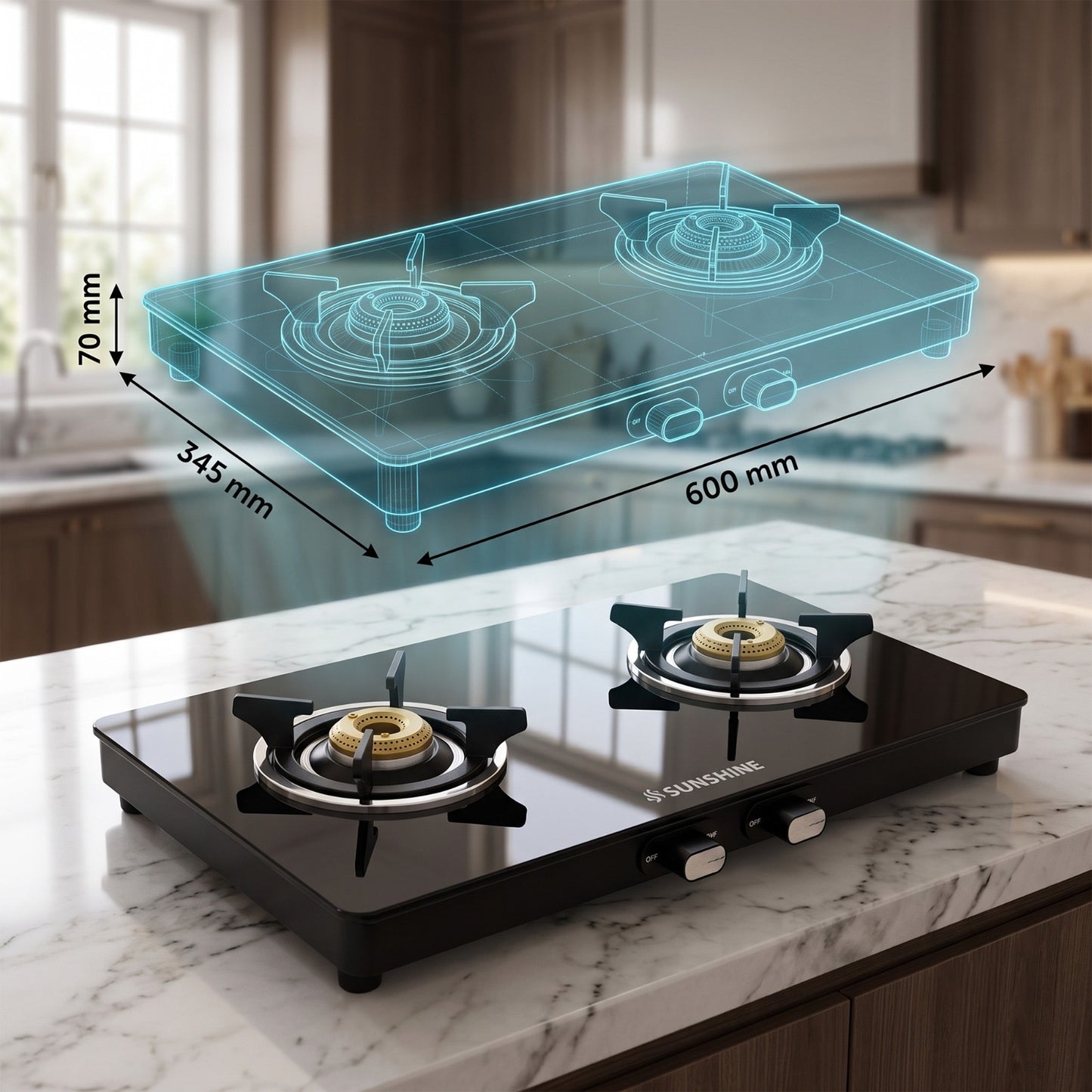 Sunshine Phoenix 2 Burner Gas Stove Cooktop Manual Ignition